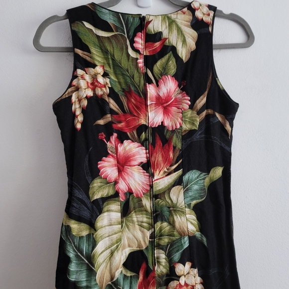 VTG Iolani XS Black Floral Maxi Dress Hawaiian Tropical Sleeveless - Picture 7 of 9